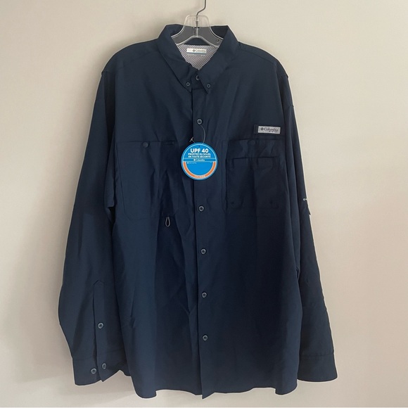 NEW COLUMBIA PFG UPF CRYSTAL SPRINGS LONG SLEEVE BUTTON FRONT FISHING SHIRT BLUE - Picture 1 of 11